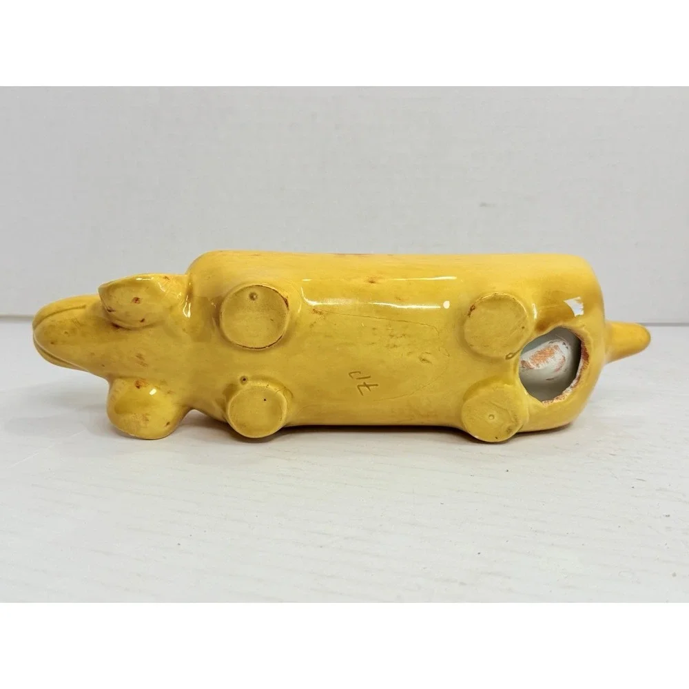 Ceramic Dachshund Dog Planter Trinket Dish Catchall Yellow 10